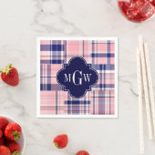 Rosa, Navy Blue Preppy Patchwork Madras Monogram Serviette (Beispiel)