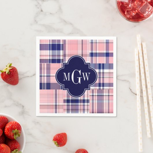 Rosa, Navy Blue Preppy Patchwork Madras Monogram Serviette (Beispiel)