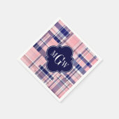 Rosa, Navy Blue Preppy Patchwork Madras Monogram Serviette (Ecke)
