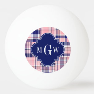 Rosa, Navy Blue Preppy Patchwork Madras Monogram Tischtennisball