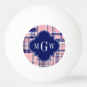 Rosa, Navy Blue Preppy Patchwork Madras Monogram Tischtennisball (Rückseite)