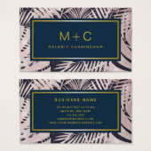 Rosa Navy Blue Tropical Monogram Business Cards (Vorne & Hinten)