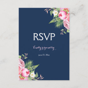 Rosa Navy Blue Watercolor Blume UAWG RSVP Karte