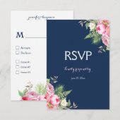 Rosa Navy Blue Watercolor Blume UAWG RSVP Karte (Vorne/Hinten)