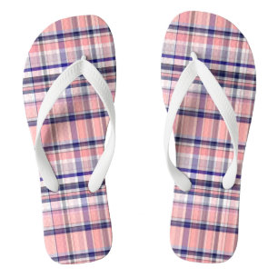 Rosa Navy Blue Weiße Preppy Madras Kariert Badesandalen