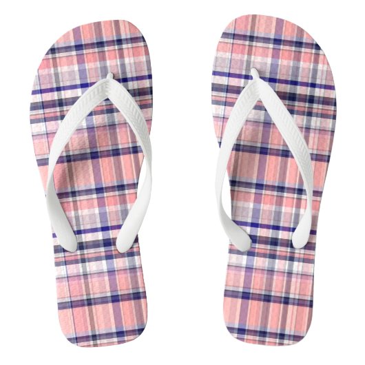 Rosa Navy Blue Weiße Preppy Madras Kariert Badesandalen (Fußbett)