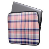 Rosa Navy Blue Weiße Preppy Madras Kariert Laptopschutzhülle (Vorderseite Links)