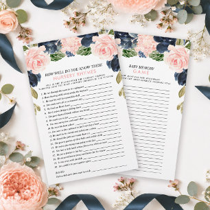 Rosa Navy Blumen Doppelseitige Baby Shower Spiele