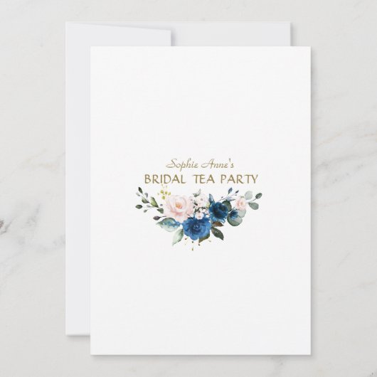 Rosa Navy Blumen Gold Bridal Tee Party Einladung (Rückseite)