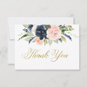 Rosa Navy Dankeskarten, florale Babyparty-Karte Dankeskarte