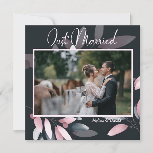 Rosa Navy Elegante Hochzeit mit floralen Wasserfar Ankündigung (Vorderseite)