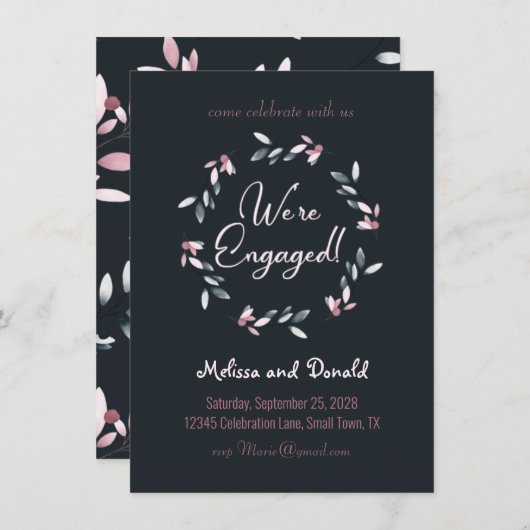 Rosa Navy Elegante weiche Aquarellfarben Verlobung (Vorne/Hinten)