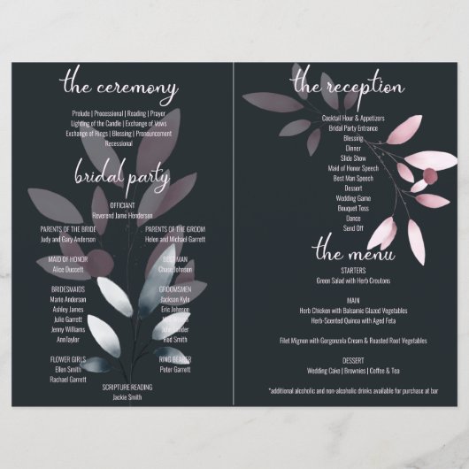 Rosa Navy elegantes Wasserfarbenprogramm geflochte (Rückseite)