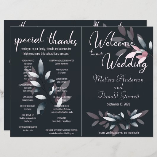 Rosa Navy elegantes Wasserfarbenprogramm geflochte (Vorne/Hinten)