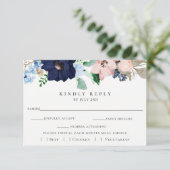 Rosa + Navy Floral Wedding RSVP Meal Choice Card Karte (Stehend Vorderseite)