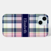 Rosa Navy Green White Preppy Madras N Monogram Case-Mate iPhone Hülle (Rückseite (Horizontal))