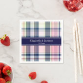 Rosa Navy Green White Preppy Madras N Monogram Serviette (Beispiel)