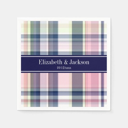 Rosa Navy Green White Preppy Madras N Monogram Serviette (Vorderseite)