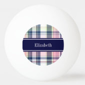 Rosa Navy Green White Preppy Madras N Monogram Tischtennisball (Vorderseite)