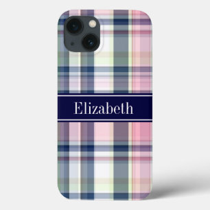 Rosa Navy Grün Weiß Preppy Madras N Monogramm Case-Mate iPhone Hülle