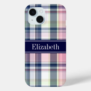 Rosa Navy Grün Weiß Preppy Madras N Monogramm Case-Mate iPhone Hülle