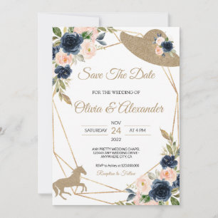 Rosa & Navy Kentucky Derby Hochzeit Save The Date Einladung