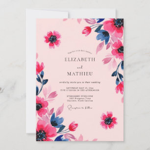 Rosa-Navy-Künstlerische Sommerhochzeit Einladung
