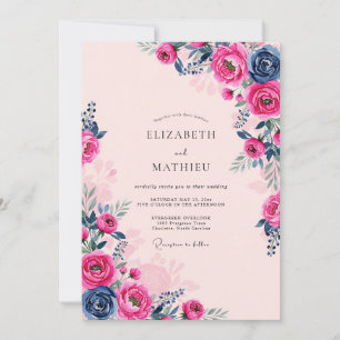 Rosa-Navy-Opulente Romantische Hochzeit Einladung