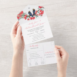 Rosa & Navy Secret Lovebird Forest Garden Wedding All In One Einladung