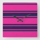 Rosa Navy Streifen Quadratische Wanduhr (Vorderseite)