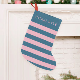 Rosa Navy Strip | Moderner Trendname Preppy Name Kleiner Weihnachtsstrumpf