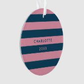 Rosa Navy Strip | Moderner Trendname Preppy Name Ornament (Vorderseite)