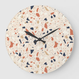 Rosa Navy Terrazzo-Effekt Große Wanduhr
