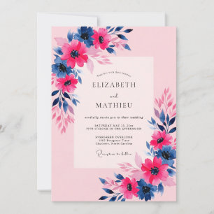 Rosa-Navy-Vibrante Frühlingshochzeit Einladung