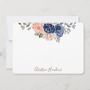 Rosa & Navy Wasserfarben-Blumen-Personalized N Mitteilungskarte