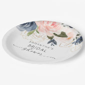 Rosa Navy Wasserfarbenes Brautparty Pappteller (Schrägansicht)