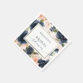 Rosa Navy Wasserfarbenflorales Brautparty Serviette (Ecke)