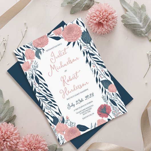 Rosa Navy Wasserfarbenparadiese Einladung