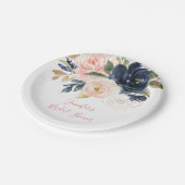 Rosa | Navy Watercolor Floral Brautparty Pappteller (Schrägansicht)