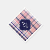 Rosa Navy Weiße Preppy Madras Quatrefolie Monogram Serviette (Ecke)
