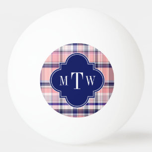 Rosa Navy Weiße Preppy Madras Quatrefolie Monogram Tischtennisball
