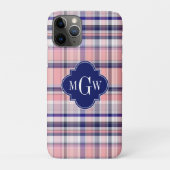 Rosa Navy Weiße Preppy Madras Quatrefolienmonogram Case-Mate iPhone Hülle (Rückseite)
