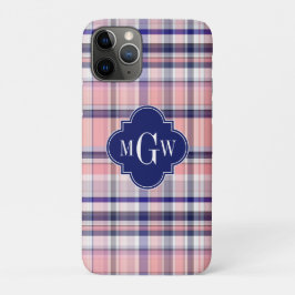 Rosa Navy Weiße Preppy Madras Quatrefolienmonogram Case-Mate iPhone Hülle