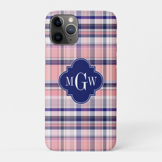 Rosa Navy Weiße Preppy Madras Quatrefolienmonogram Case-Mate iPhone Hülle (Rückseite)