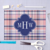 Rosa Navy Weiße Preppy Madras Quatrefolienmonogram Seidenpapier (Handwerk)