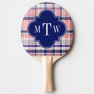 Rosa Navy Weiße Preppy Madras Quatrefolienmonogram Tischtennis Schläger