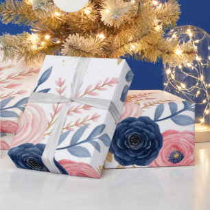 Rosa & Navyblau Blumen Geschenkpapier