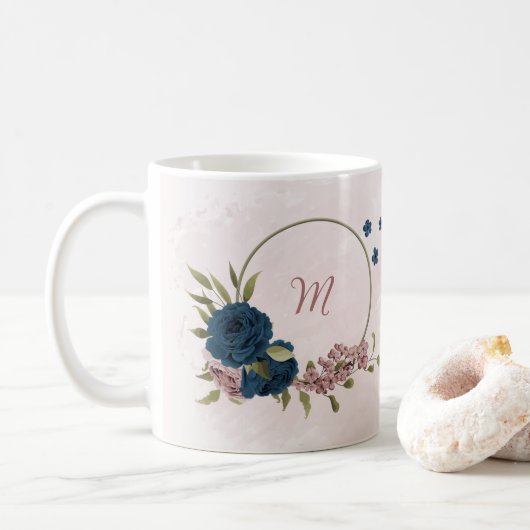 rosa navyblaue Blumen Kaffeetasse (Mit Donut)