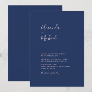 Rosa & Navyblaue einfache minimalistische Hochzeit Einladung
