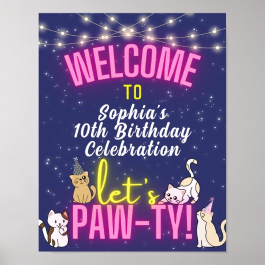 Rosa Nebel Glühen Niedlich Katzenkätzchen Pawty Wi Poster (Vorne)